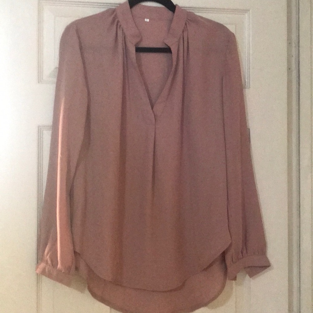Sheer blush V Neck Blouse